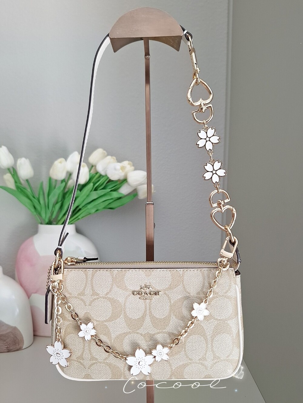 NWT！COACH NOLITA 19 IN SIGNATURE CANVAS C3308 with extend floral chain